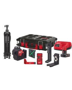 Milwaukee - M12 3PLKIT-401P - M12 kruislijnlaser met 3 x 360° lijnen - groen - kit + 1 x 4