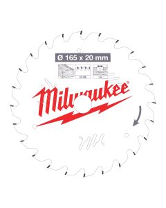 Milwaukee - Cirkelzaagblad hout 165 x 20 x 1.6 Thin Kerf ATB 24T +15°